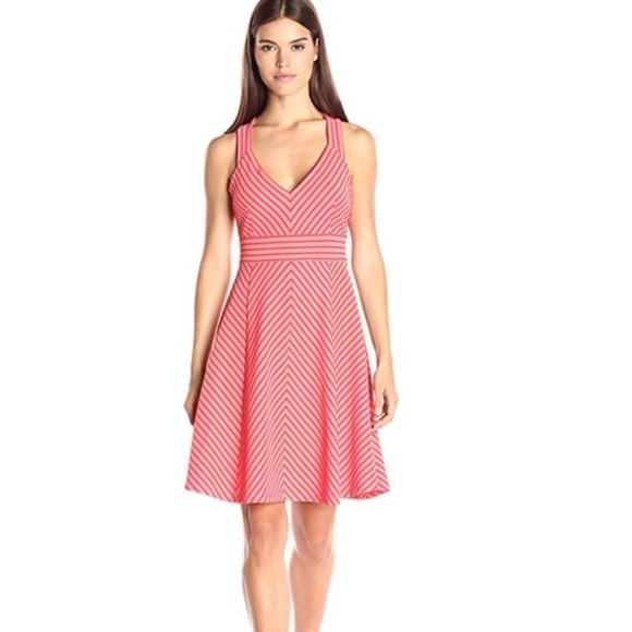 NEW Adrianna Papell Coral & Orange Striped Ottoman Size XL Fit and Flare Dress - Picture 7 of 16
